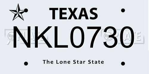 NKL0730 Texas License Plate