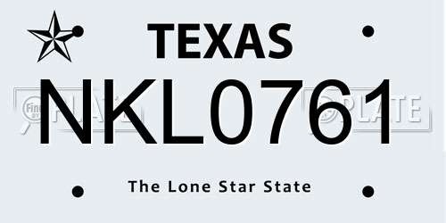 NKL0761 Texas License Plate