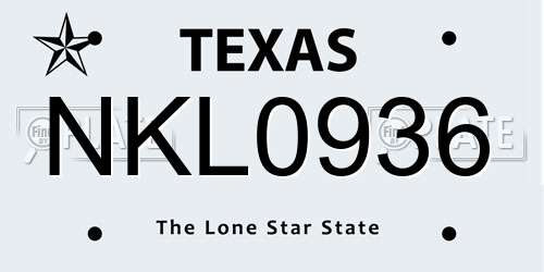 NKL0936 Texas License Plate