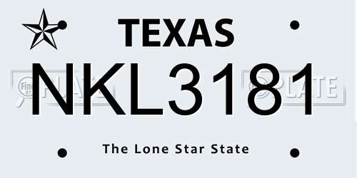 NKL3181 Texas License Plate