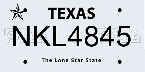 NKL4845 Texas License Plate