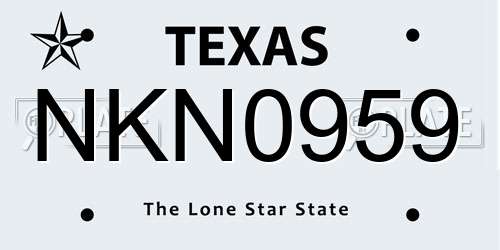 NKN0959 Texas License Plate