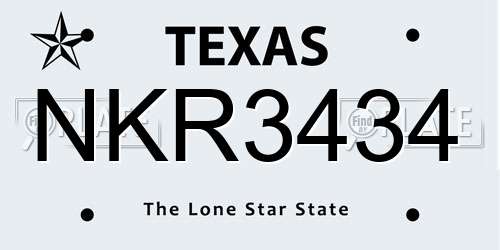 NKR3434 Texas License Plate