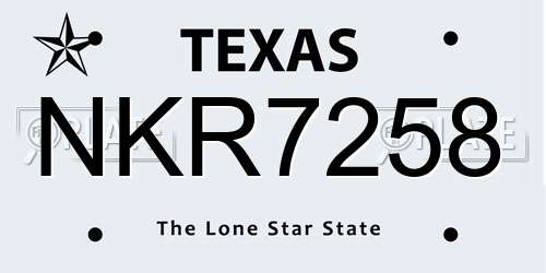 NKR7258 Texas License Plate