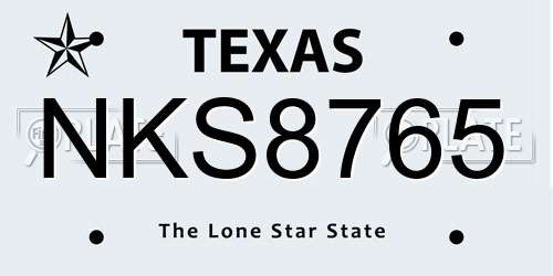NKS8765 Texas License Plate