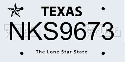 NKS9673 Texas License Plate