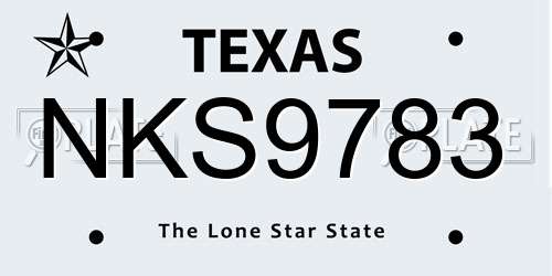 NKS9783 Texas License Plate