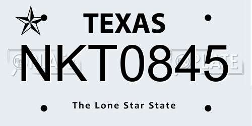 NKT0845 Texas License Plate