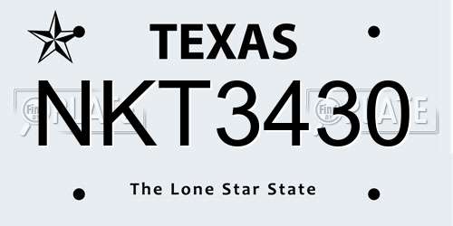 NKT3430 Texas License Plate