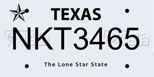 NKT3465 Texas License Plate