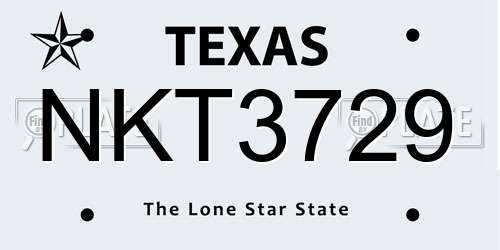 NKT3729 Texas License Plate