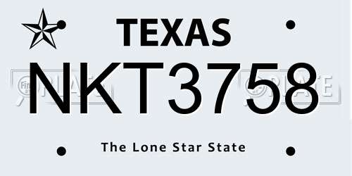 NKT3758 Texas License Plate