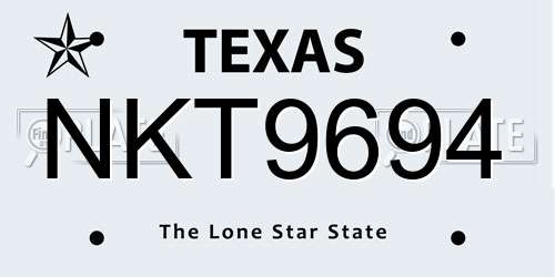 NKT9694 Texas License Plate