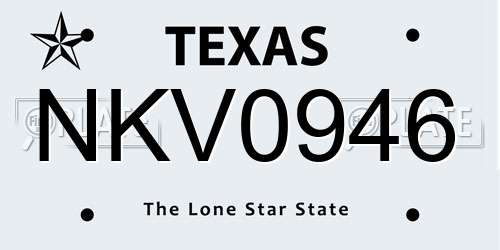 NKV0946 Texas License Plate