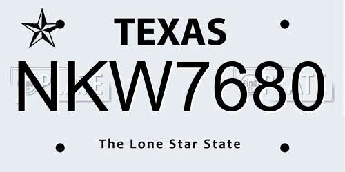 NKW7680 Texas License Plate