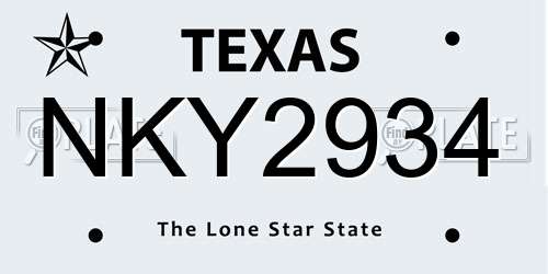 NKY2934 Texas License Plate