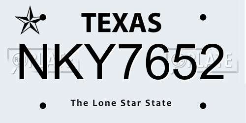 NKY7652 Texas License Plate