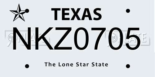 NKZ0705 Texas License Plate