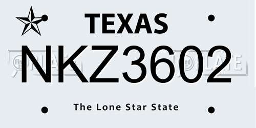 NKZ3602 Texas License Plate