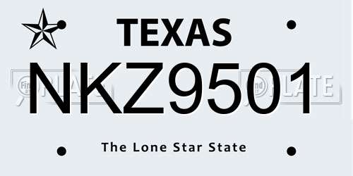 NKZ9501 Texas License Plate
