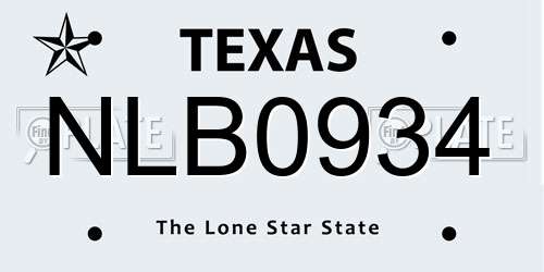 NLB0934 Texas License Plate