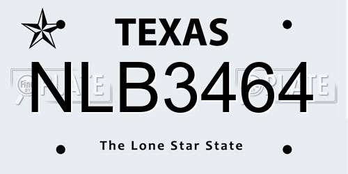 NLB3464 Texas License Plate