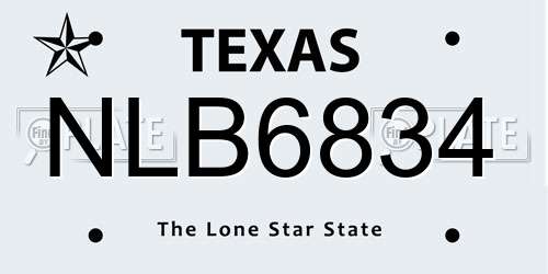NLB6834 Texas License Plate