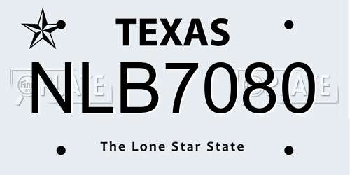 NLB7080 Texas License Plate