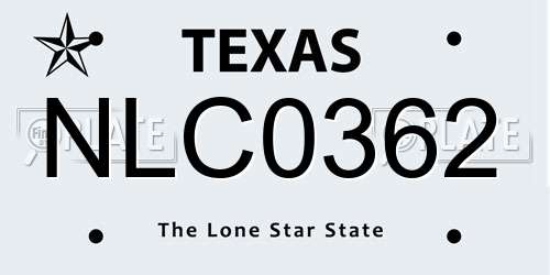 NLC0362 Texas License Plate