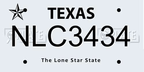 NLC3434 Texas License Plate