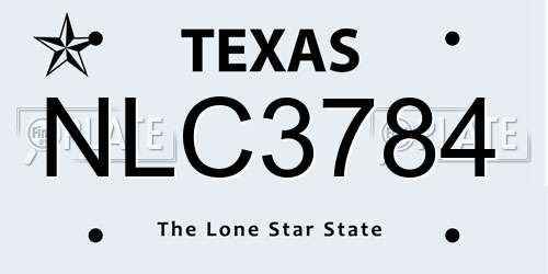 NLC3784 Texas License Plate