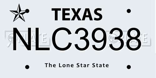 NLC3938 Texas License Plate