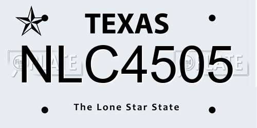 NLC4505 Texas License Plate