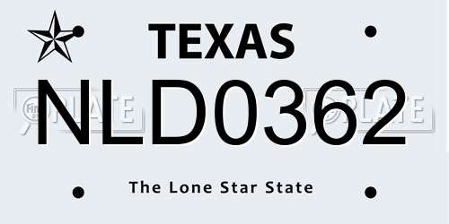 NLD0362 Texas License Plate