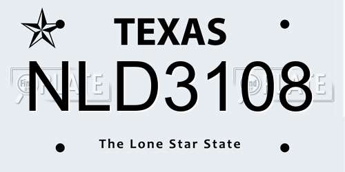 NLD3108 Texas License Plate