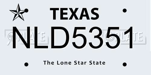 NLD5351 Texas License Plate