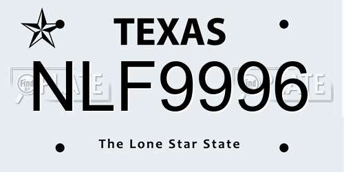 NLF9996 Texas License Plate