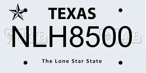 NLH8500 Texas License Plate