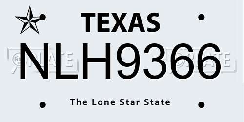 NLH9366 Texas License Plate