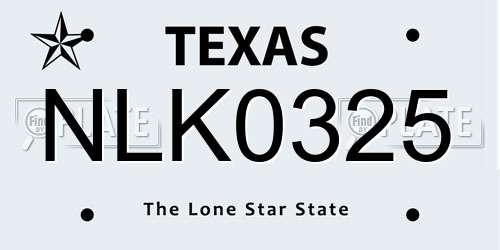NLK0325 Texas License Plate