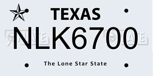 NLK6700 Texas License Plate