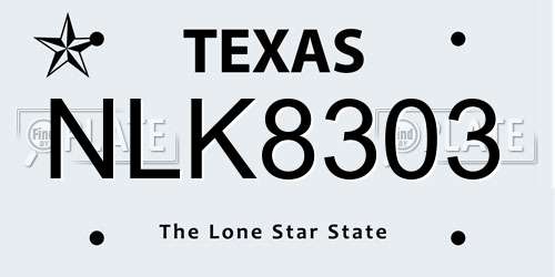 NLK8303 Texas License Plate