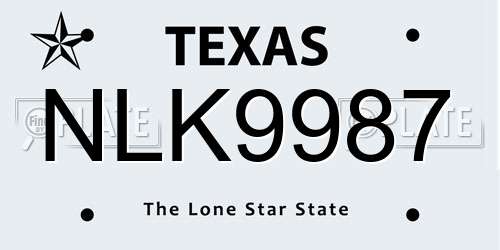 NLK9987 Texas License Plate