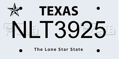 NLT3925 Texas License Plate