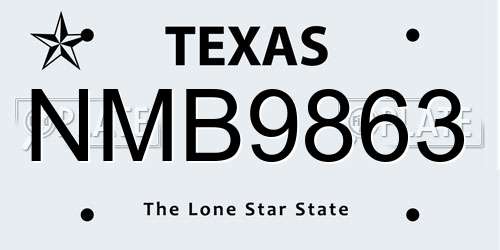 NMB9863 Texas License Plate