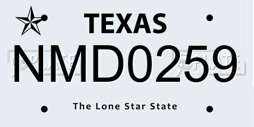 NMD0259 Texas License Plate