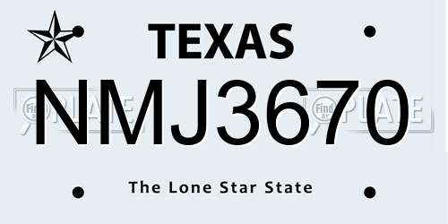 NMJ3670 Texas License Plate
