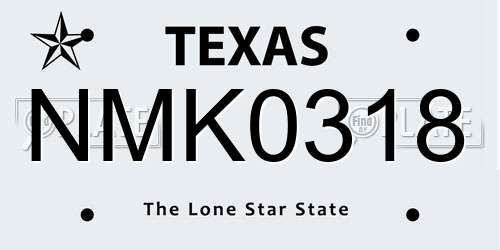 NMK0318 Texas License Plate