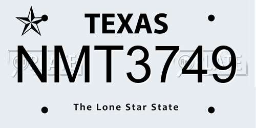 NMT3749 Texas License Plate