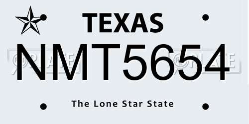 NMT5654 Texas License Plate